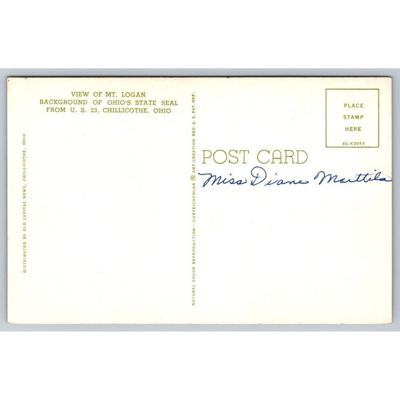 Postcard Ohio Chillocothe View of Mt. Logan OH c1960s Vintage Grassland Rural - Picture 2 of 2